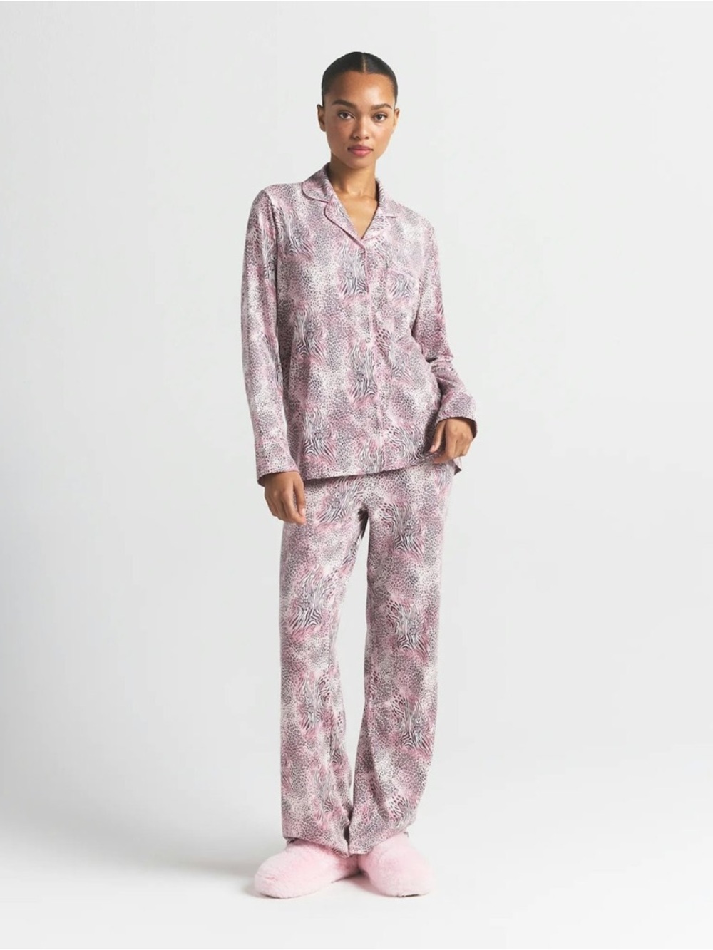 Skims Sleep LONG SLEEVE BUTTON UP SET, Bloom Mini Multi Animalprint, nwt,  small
